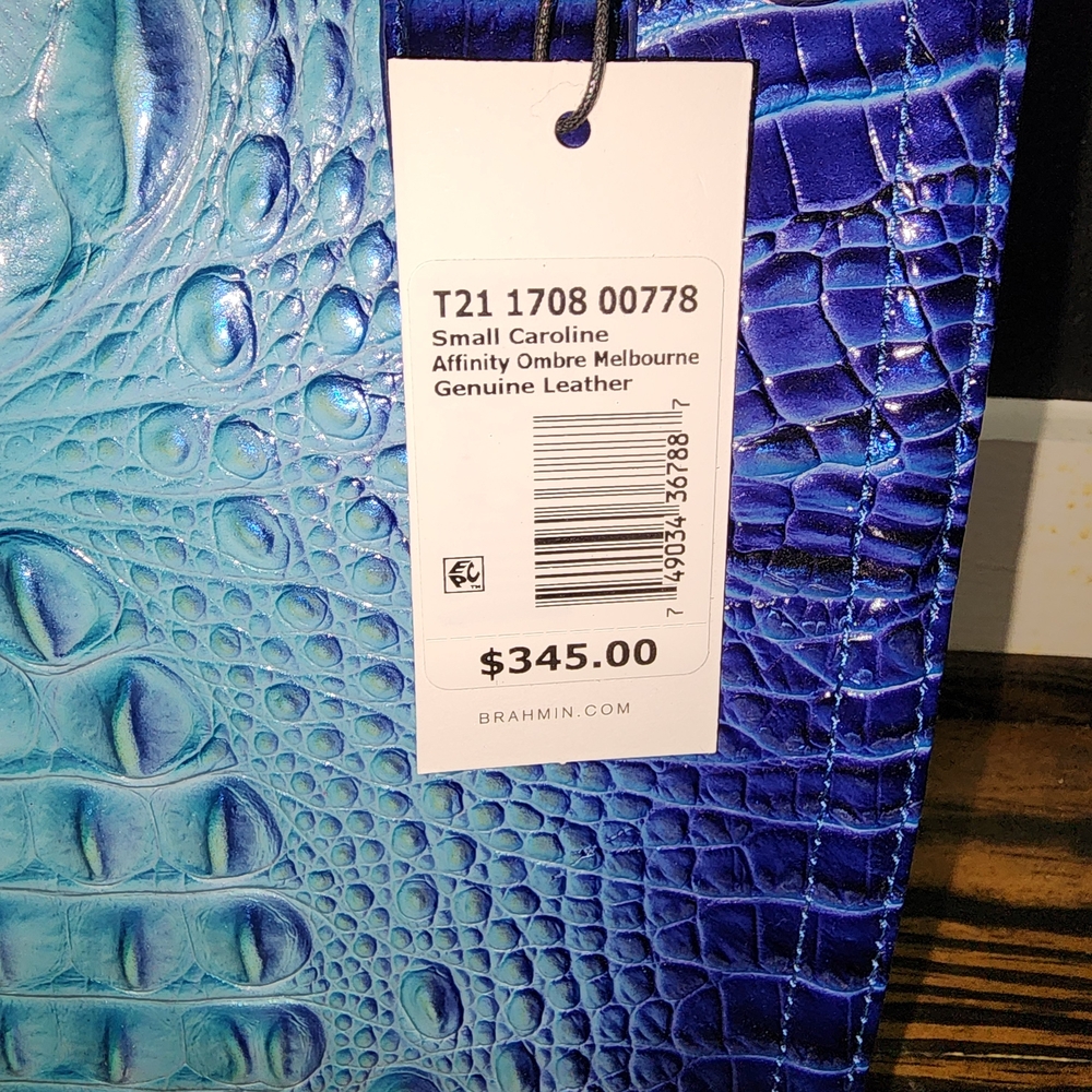 Brahmin Small Caroline Affinity Ombre Melbourne Blue Crocodile-Embossed Satchel. - Picture 9 of 10